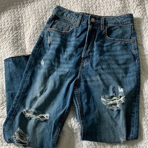 Distressed straight leg jeans